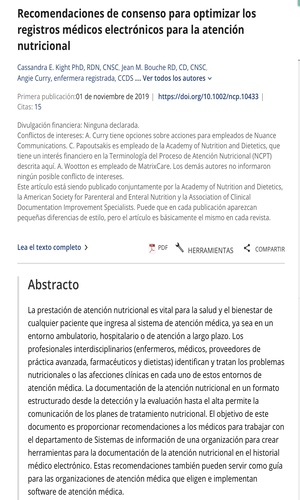 Recomendaciones de consenso para optimizar los registros médicos electrónicos para la atención nutricional