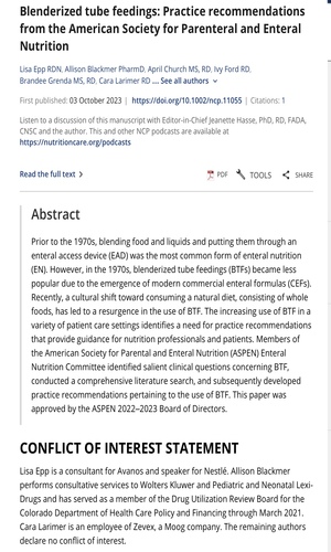 Alimentación por sonda licuada: recomendaciones prácticas de la Sociedad Estadounidense de Nutrición Parenteral y Enteral