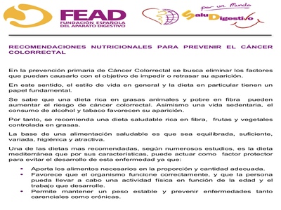 RECOMENDACIONES NUTRICIONALES PARA PREVENIR EL CÁNCER COLORRECTAL